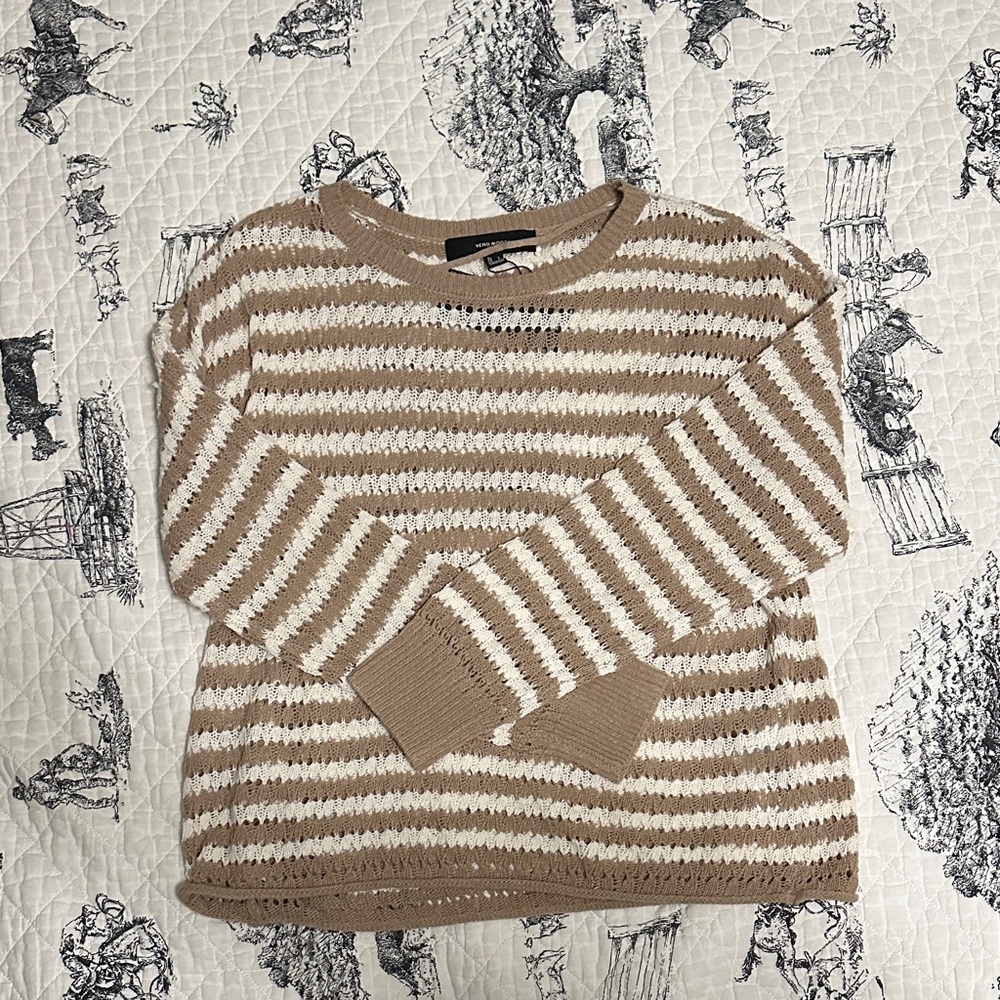 Vero Moda Beige and White Striped Sweater